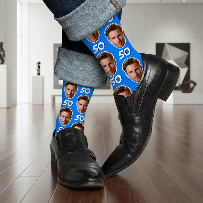 Custom Birthday Age Socks – Personalized Face & Number Photo Gift