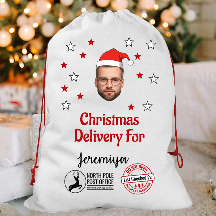 Personalized Santa Sack Gift Wrap Bag - Upload Your Face - For Children Kids Boy Girl Daughter Son Family - Christmas Birthday Custom Name Santa Helper Picture Photo Image