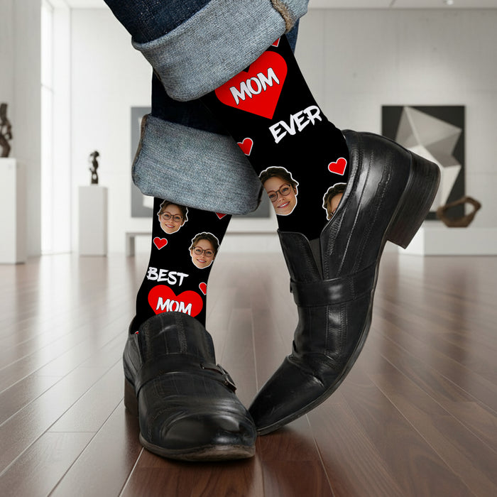 Custom Best Mom Ever Socks – Personalized Face Socks with Hearts