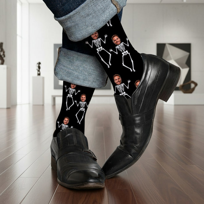 Custom Skeleton Socks – Personalized Face Photo Halloween Gift