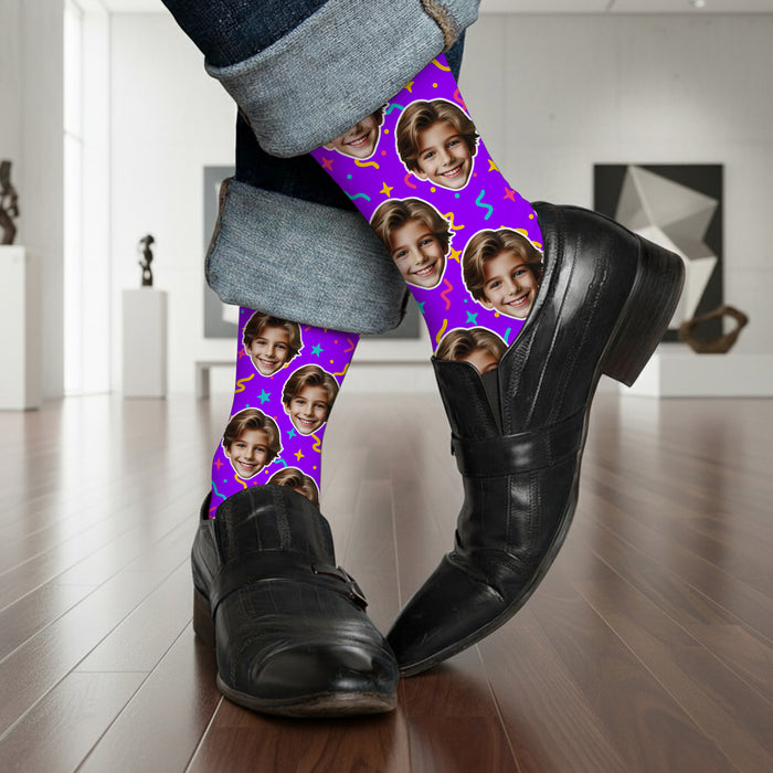 Custom Retro 90s Socks – Personalized Face Photo Throwback Gift