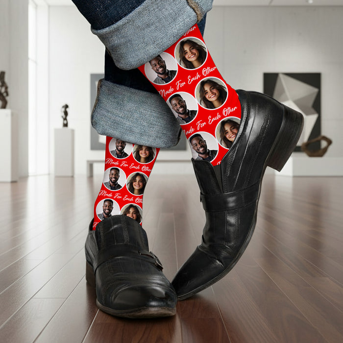 Custom Made for Each Other Socks – Personalized Couple Photo Gift