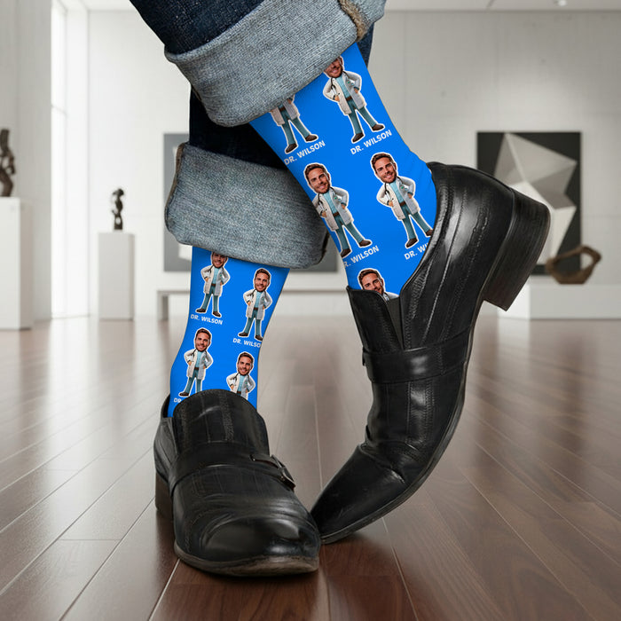 Custom Doctor Socks with Name – Personalized Face Photo Gift for Healthcare Workers