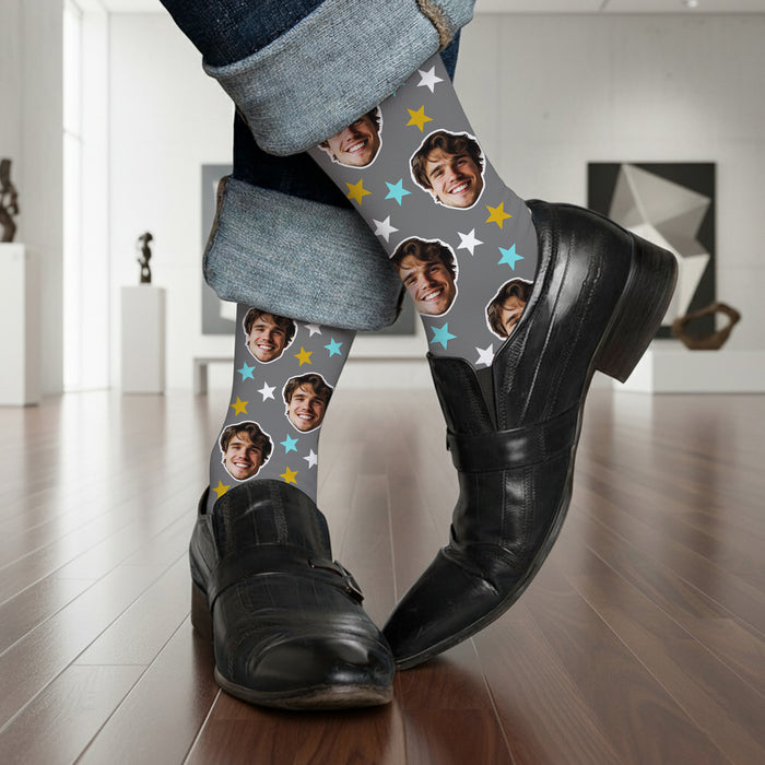 Custom Star Socks – Personalized Face Photo Gift with Star Pattern