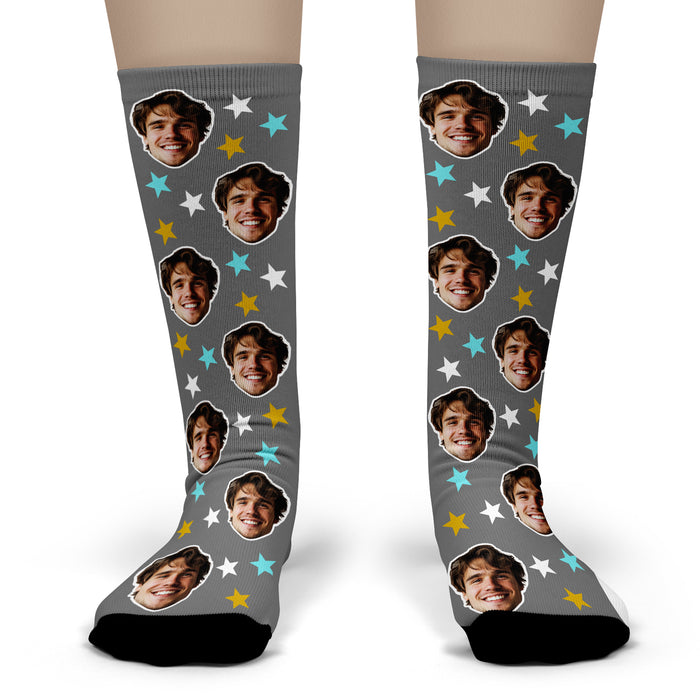 Custom Star Socks – Personalized Face Photo Gift with Star Pattern