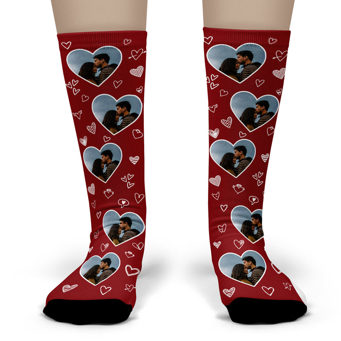 Personalized Love Photo Socks – Custom Heart Design Couple Gift