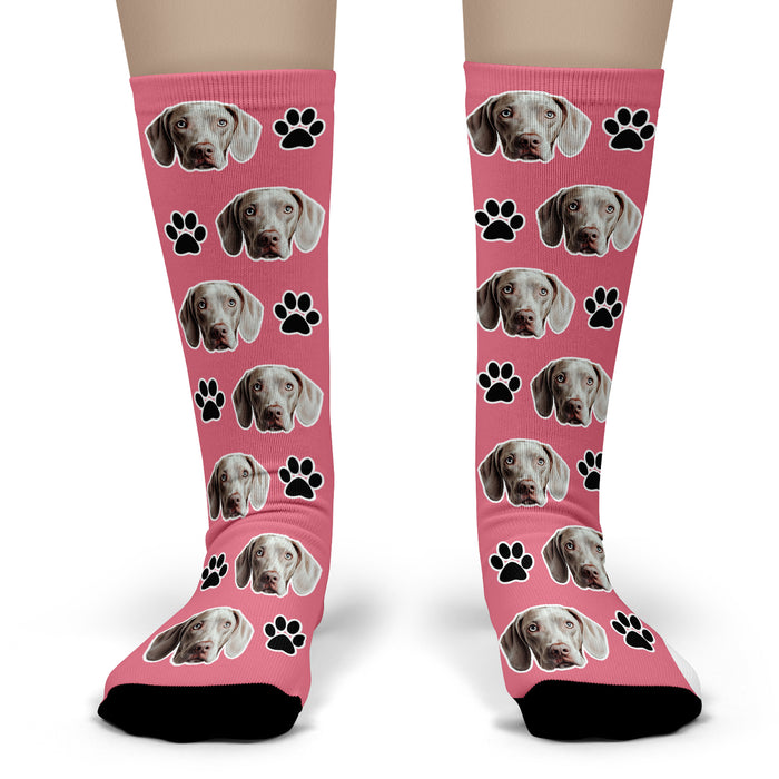 Bleu Reign Custom Dog Face Socks – Personalized Pet Photo Socks with Paw Print Design