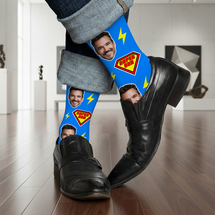 Custom Super Dad Socks – Personalized Face Photo Gift for Father’s Day