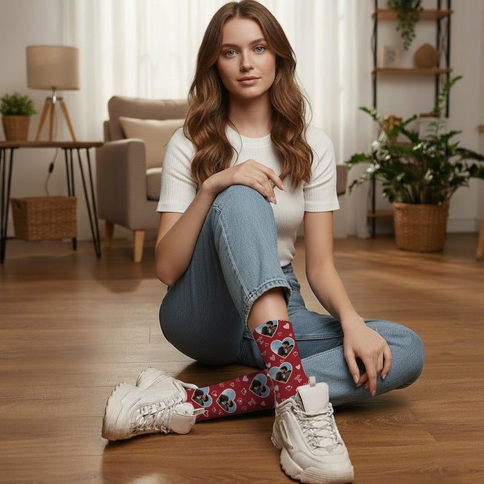 Personalized Love Photo Socks – Custom Heart Design Couple Gift