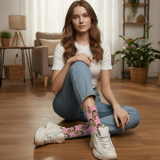Custom Chevron Socks – Personalized Face Photo Gift with Stylish Pattern