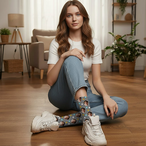 Custom Star Socks – Personalized Face Photo Gift with Star Pattern