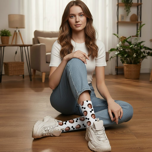 Custom Bow Tie Socks – Personalized Face Photo Tuxedo Gag Gift