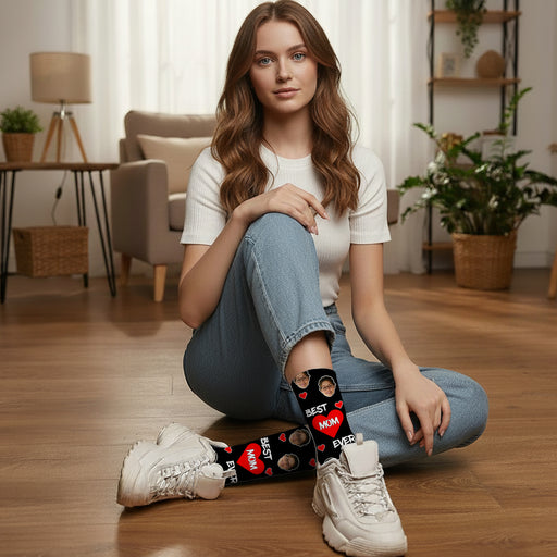 Custom Best Mom Ever Socks – Personalized Face Socks with Hearts