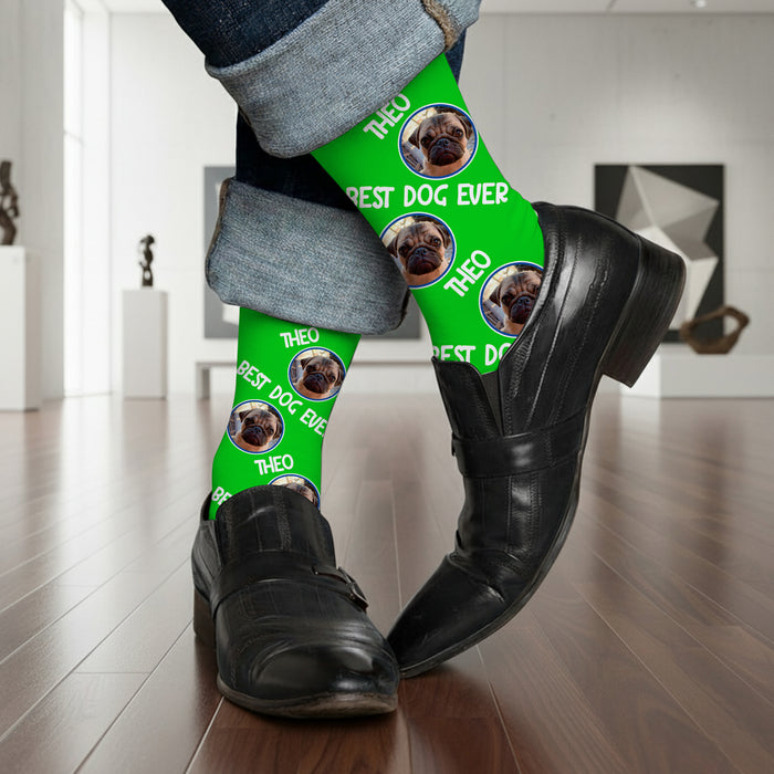 Custom Dog Photo Socks – Personalized Pet Face Socks with Name & Text