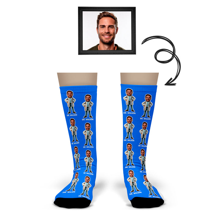 Custom Doctor Socks with Name – Personalized Face Photo Gift for Healthcare Workers