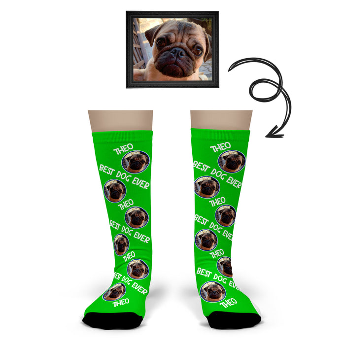 Custom Dog Photo Socks – Personalized Pet Face Socks with Name & Text