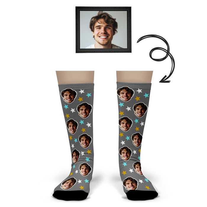 Custom Star Socks – Personalized Face Photo Gift with Star Pattern