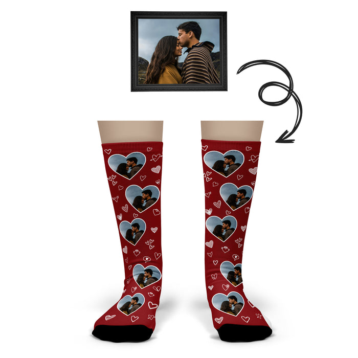 Personalized Love Photo Socks – Custom Heart Design Couple Gift