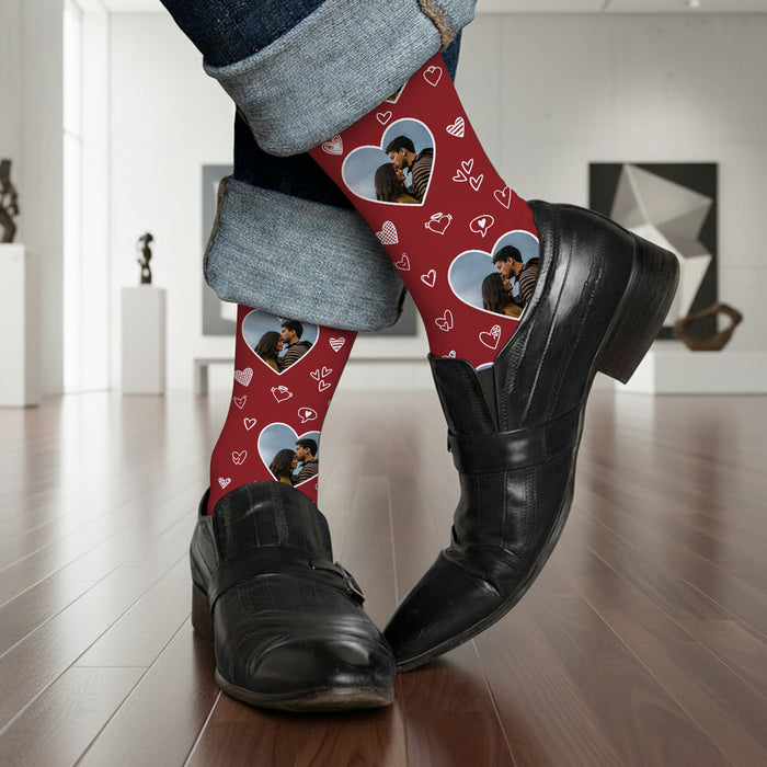 Personalized Love Photo Socks – Custom Heart Design Couple Gift