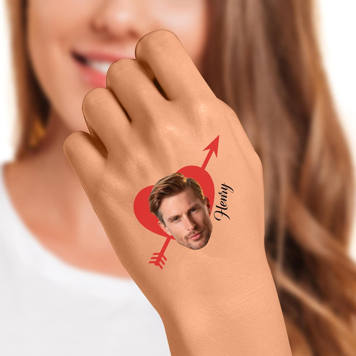 Bleu Reign Personalized Custom Face Temporary Tattoos – Heart with Arrow & Text Edition