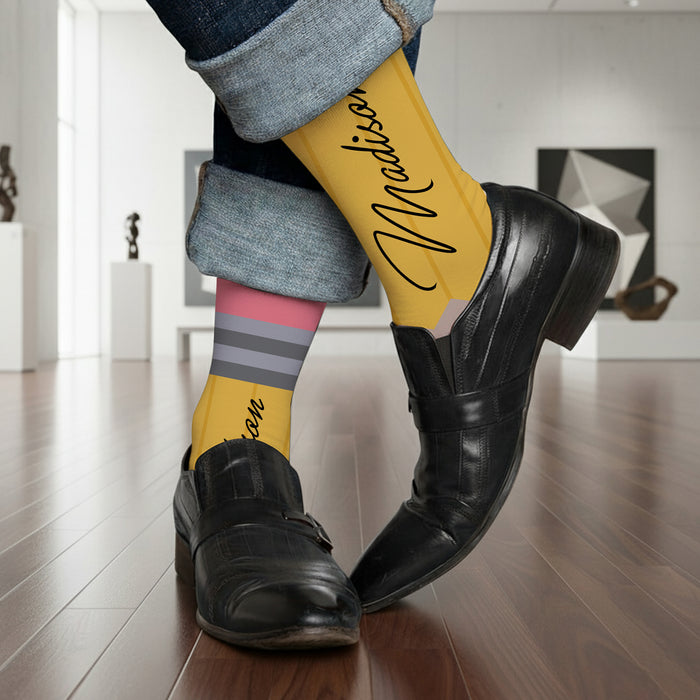 Personalized Pencil Socks with Name – Custom Teacher & Student Gift