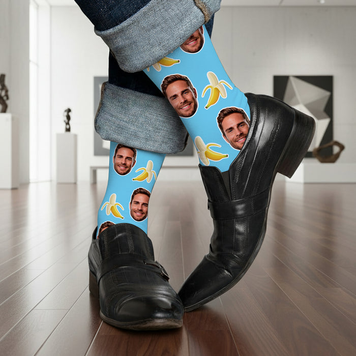 Custom Banana Face Socks – Personalized Funny Photo Gag Gift