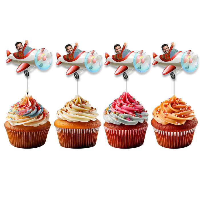Bleu Reign Personalized Airplane Face Cupcake Toppers