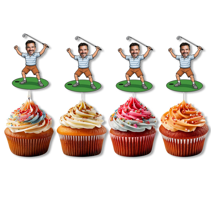 Bleu Reign Personalized Golfer Player Face Cupcake Toppers