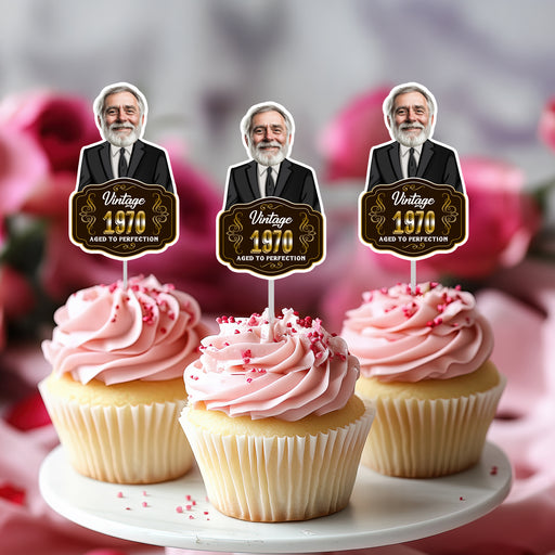 Personalized Aged to Perfection Face Cupcake Toppers