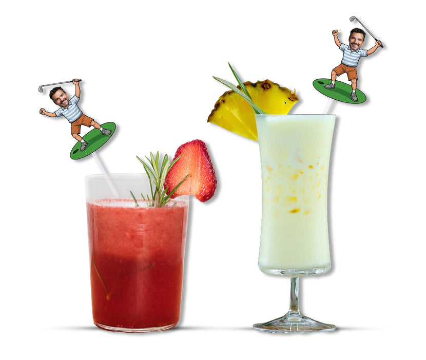 Bleu Reign Personalized Golfer Player Face Straws