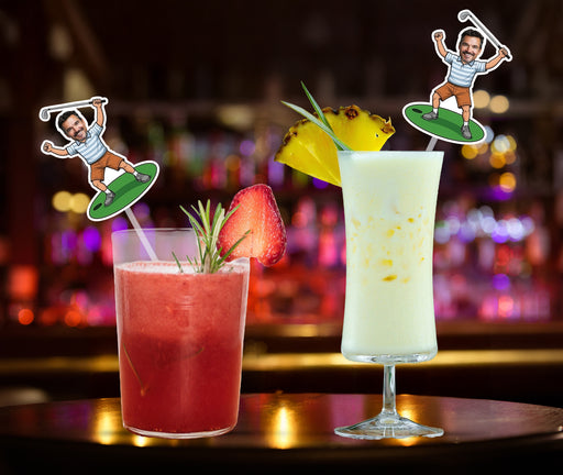 Personalized Golfer Player Face Straws
