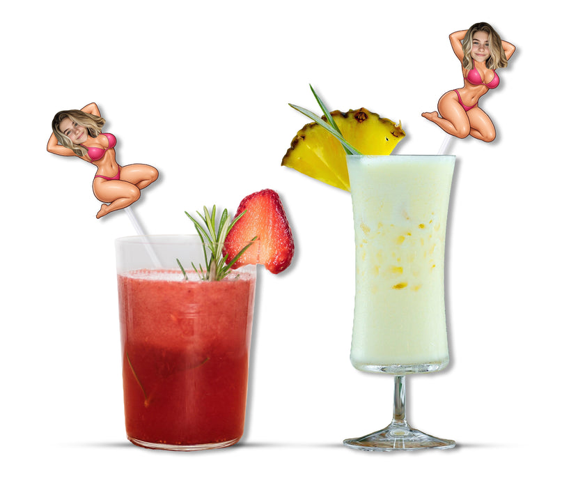 Bleu Reign Personalized Bikini Face Plastic Straws