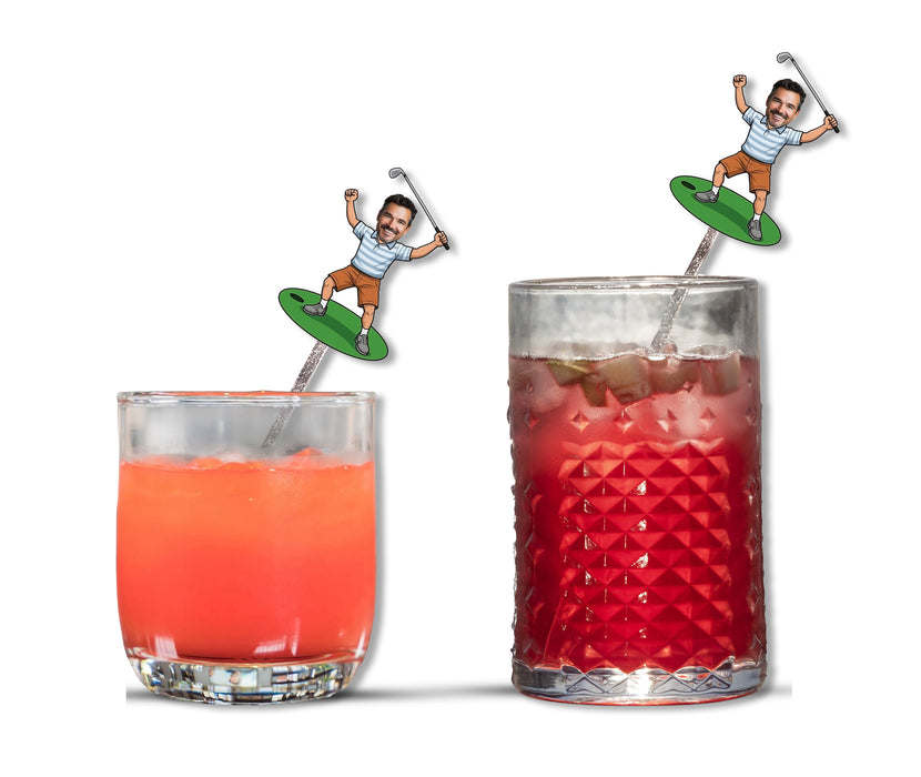 Bleu Reign Personalized Golfer Player Face Swizzle Sticks