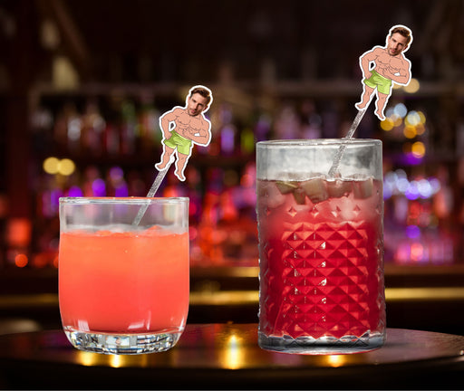 Personalized Bodybuilder Face Swizzle Sticks