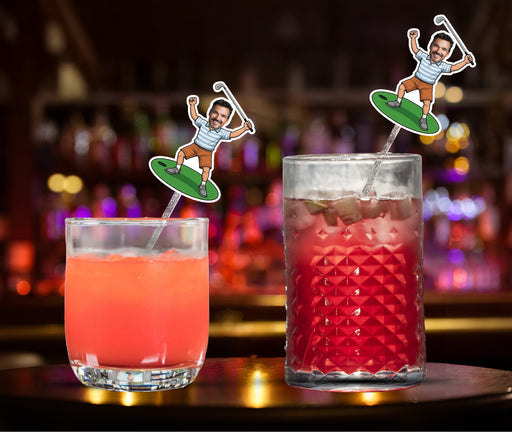 Personalized Golfer Player Face Swizzle Sticks