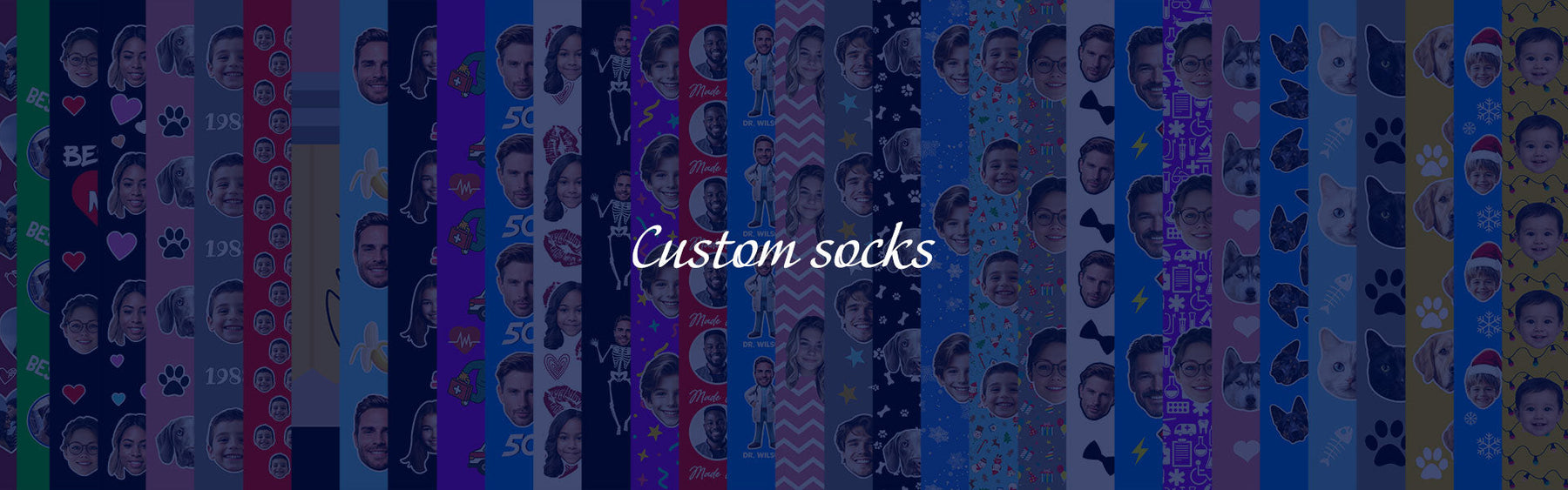 Custom photo socks personalized with faces, names and colorful patterns