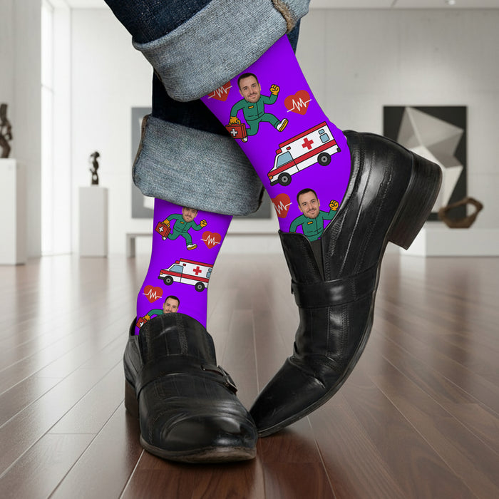 Custom Ambulance Driver Socks – Personalized EMT & Paramedic Photo Gift
