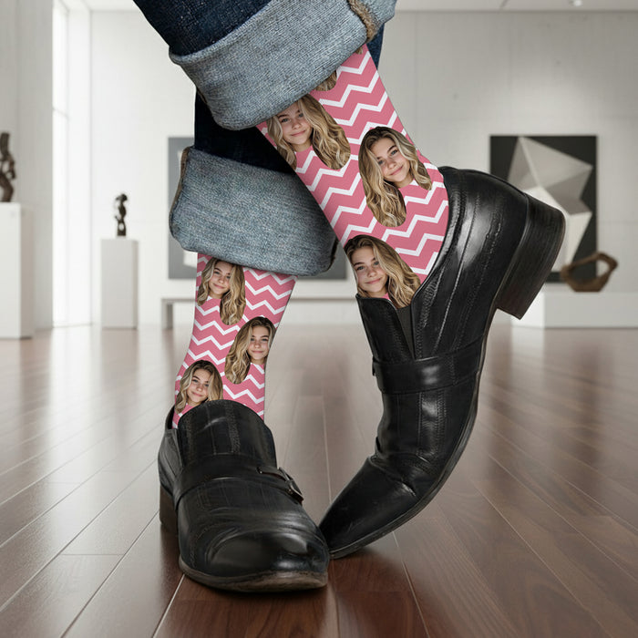 Custom Chevron Socks – Personalized Face Photo Gift with Stylish Pattern