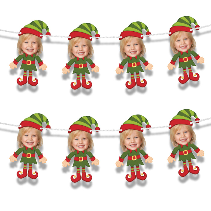 Personalized Elf Bunting Banner – Custom Christmas Garland with Your Photo