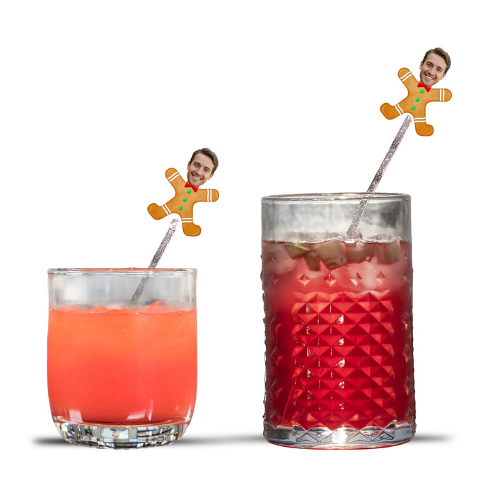 Personalized Gingerbread Swizzle Sticks – Custom Christmas Drink Stirrers with Your Photo
