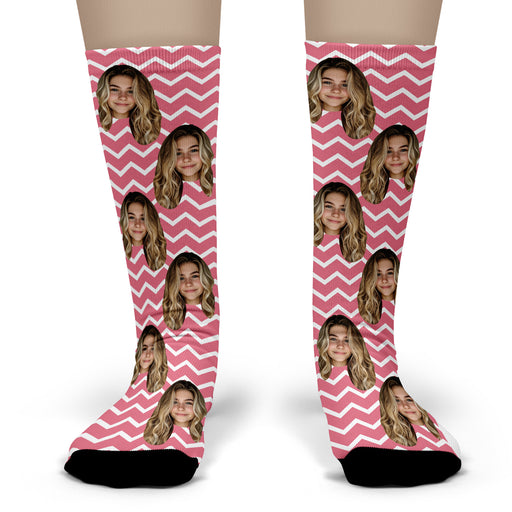Bleu Reign Custom Chevron Socks – Personalized Face Photo Gift with Stylish Pattern