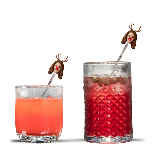 Personalized Reindeer Swizzle Sticks – Custom Christmas Drink Stirrers with Your Photo