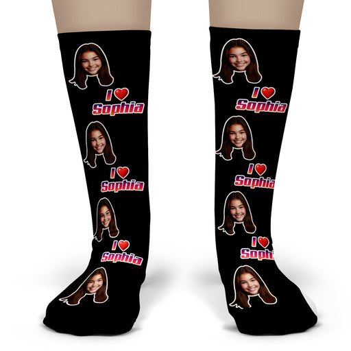 Bleu Reign Custom I Love Name Socks – Personalized Face & Text Photo Gift
