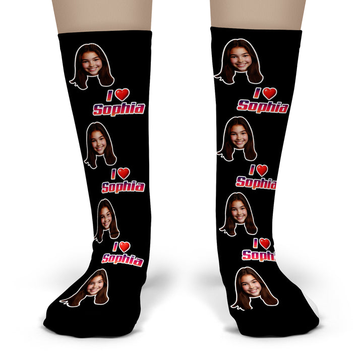 Bleu Reign Custom I Love Name Socks – Personalized Face & Text Photo Gift