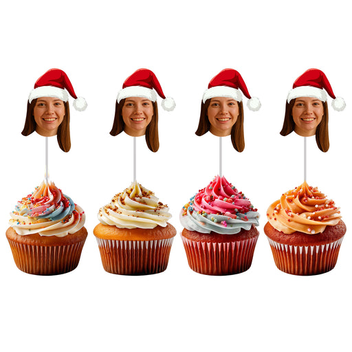 Personalized Santa Hat Cupcake Toppers – Custom Christmas Party Decorations with Your Photo