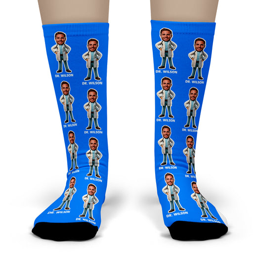 Bleu Reign Custom Doctor Socks with Name – Personalized Face Photo Gift for Healthcare Workers