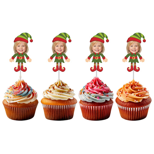 Personalized Elf Cupcake Toppers – Custom Christmas Party Decorations with Your Photo
