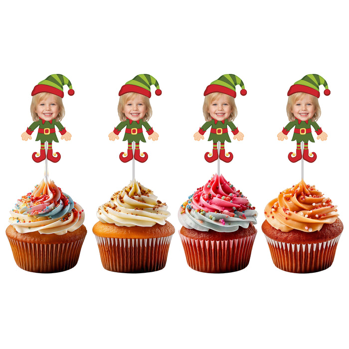 Personalized Elf Cupcake Toppers – Custom Christmas Party Decorations with Your Photo