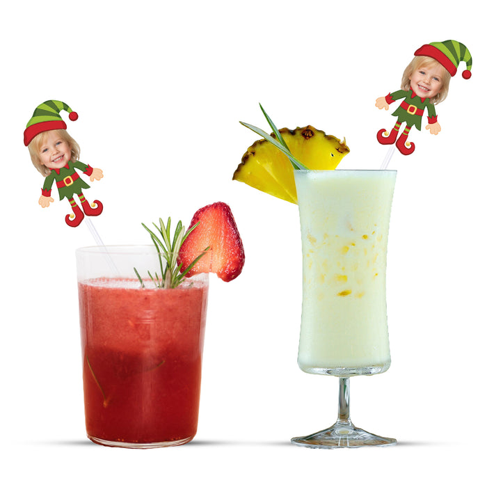 Personalized Elf Straws – Custom Christmas Drink Accessories with Your Photo