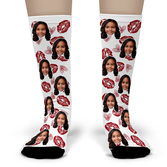 Bleu Reign Custom Kiss Socks – Personalized Face Photo Socks with Lips & Hearts